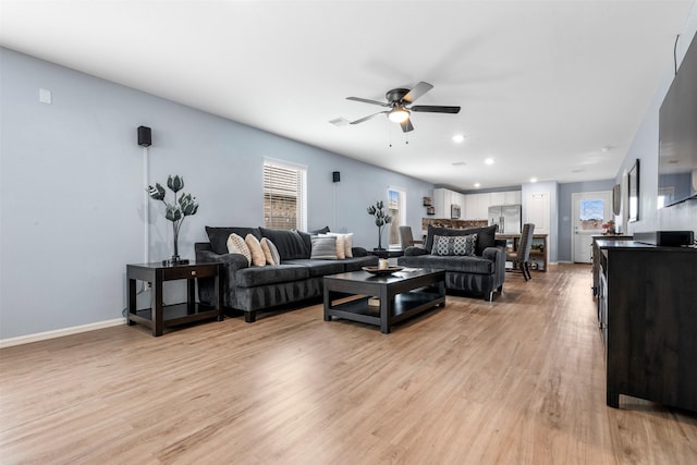 19919 Epirus Shores Dr, Hockley, TX 77447 - living room with a ceiling fan, healthy amount of natural light, light wood-style floors, and recessed lighting