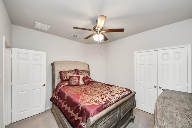 12306 Belhaven Terrace Dr, Houston, TX 77044 - bedroom with light carpet, a closet, and a ceiling fan