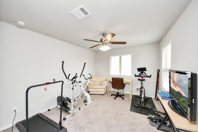 12306 Belhaven Terrace Dr, Houston, TX 77044 - exercise room featuring ceiling fan and carpet flooring