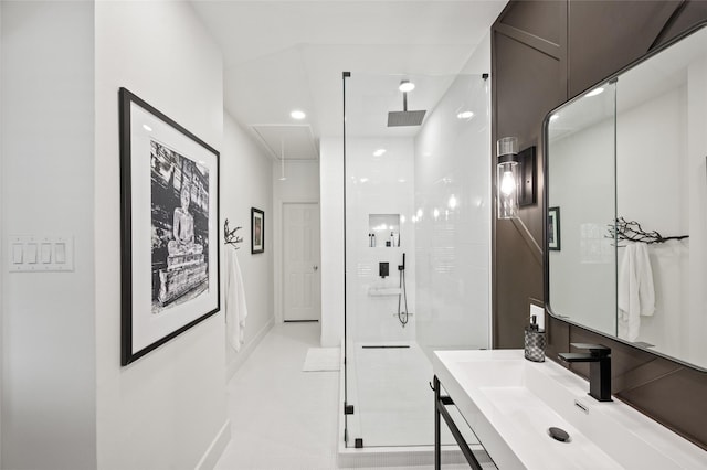 2614 Yoakum Blvd, Houston, TX 77006 - full bathroom featuring a stall shower, vanity, and recessed lighting