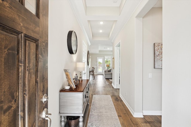 5946 Wedgewood Heights Way, Houston, TX 77059 - hallway featuring dark wood-type flooring and recessed lighting