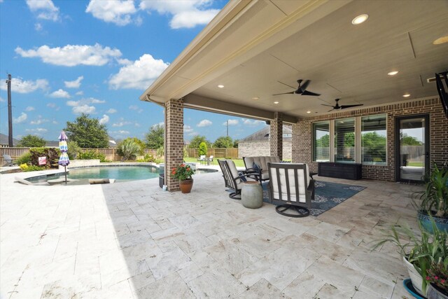 5946 Wedgewood Heights Way, Houston, TX 77059 - fenced backyard with a ceiling fan, a patio area, and outdoor dining space
