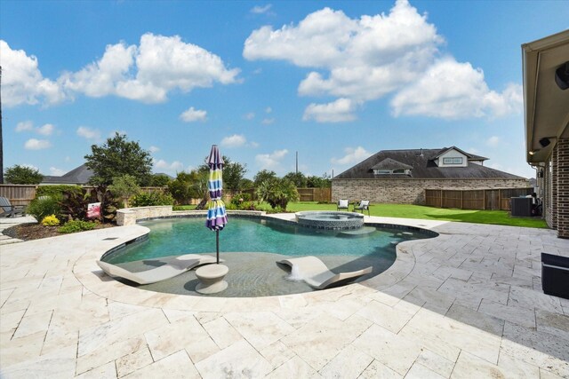 5946 Wedgewood Heights Way, Houston, TX 77059 - view of pool with a pool with connected hot tub, a patio, and a fenced backyard