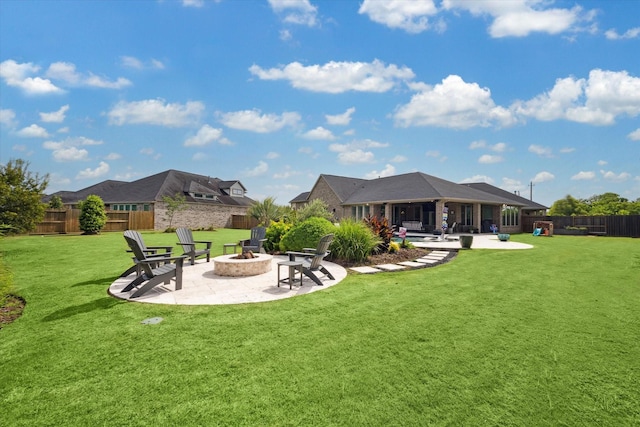 5946 Wedgewood Heights Way, Houston, TX 77059 - fenced backyard featuring a fire pit and a patio