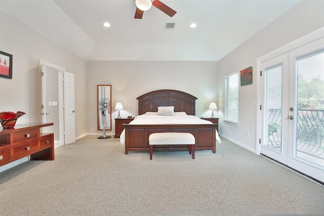 826 E 29th St, Houston, TX 77009 - bedroom featuring access to exterior, light carpet, french doors, recessed lighting, and a ceiling fan