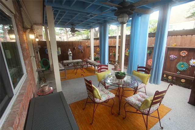 14453 Misty Meadow Ln, Houston, TX 77079 - sunroom with a ceiling fan and plenty of natural light