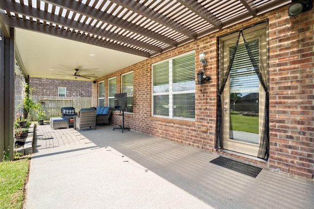25611 Kearsley Dr, Katy, TX 77494 - view of patio featuring a ceiling fan and a pergola