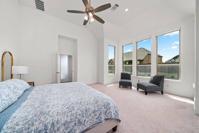 3019 Bluestem Rd, Katy, TX 77493 - bedroom featuring carpet floors, vaulted ceiling, and ceiling fan