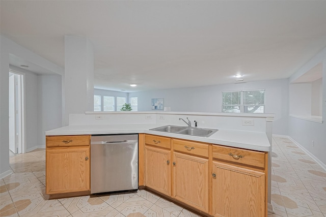 2123 Gable Hollow Ln, Katy, TX 77450 - kitchen with dishwasher, light countertops, and light tile patterned floors