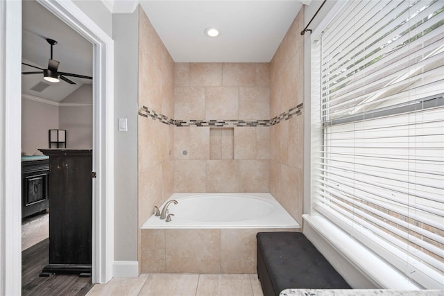 6319 Founding Dr, Katy, TX 77449 - full bath with a bath, ceiling fan, and recessed lighting