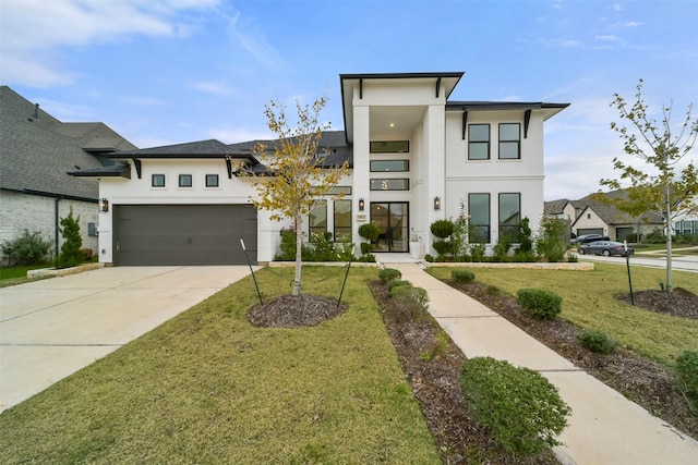 29602 Beech Tree Bnd, Fulshear, TX 77494 - contemporary home with stucco siding, a front yard, driveway, and a garage