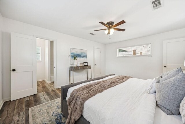 5515 Dumfries Dr, Houston, TX 77096 - bedroom featuring multiple windows, wood finished floors, and ceiling fan