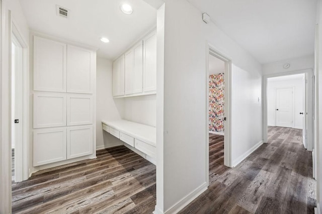 5515 Dumfries Dr, Houston, TX 77096 - corridor featuring dark wood finished floors, an office area, and recessed lighting
