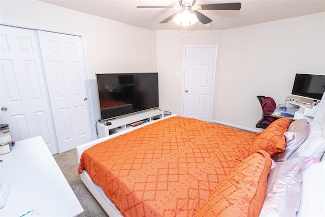 8222 Pastel Dawn Trce, Houston, TX 77049 - bedroom featuring a closet, carpet flooring, and ceiling fan