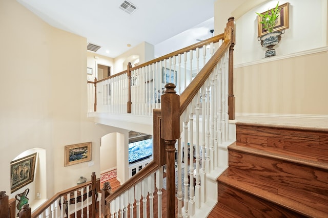 16018 Lower Lake Dr, Cypress, TX 77433 - stairway featuring a high ceiling