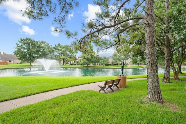 16018 Lower Lake Dr, Cypress, TX 77433 - view of community featuring a water view and a yard