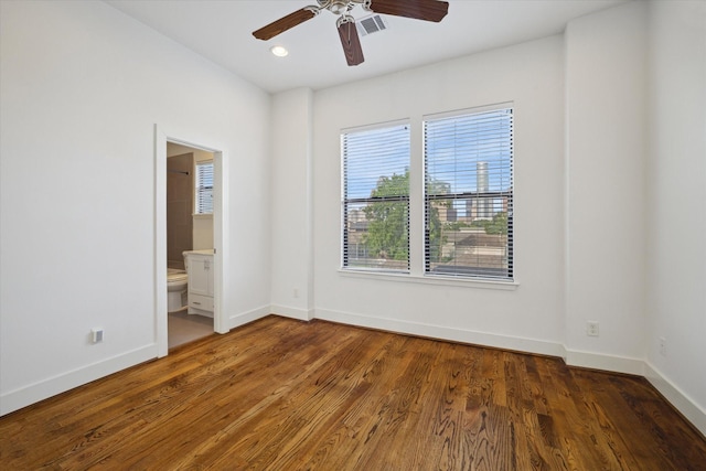 1408 Ruthven St, Houston, TX 77019 - empty room with a ceiling fan, wood finished floors, and recessed lighting