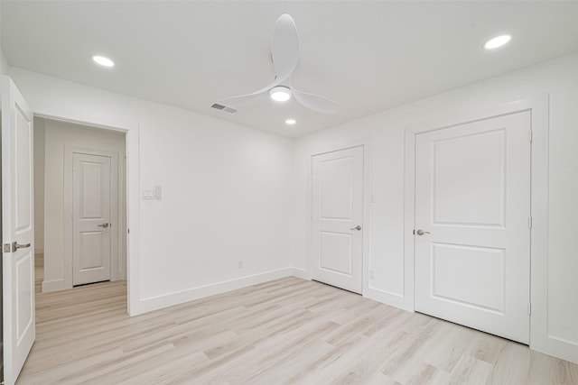 17802 Poppy Trails Ln, Houston, TX 77084 - unfurnished bedroom featuring light wood-style flooring, recessed lighting, and a ceiling fan