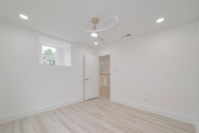 17802 Poppy Trails Ln, Houston, TX 77084 - unfurnished room featuring light wood-style flooring, a ceiling fan, and recessed lighting
