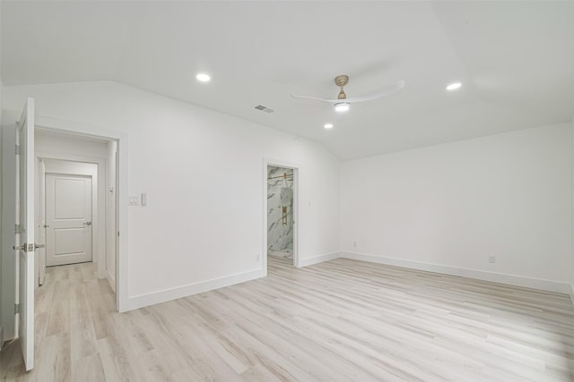17802 Poppy Trails Ln, Houston, TX 77084 - unfurnished room with lofted ceiling, light wood finished floors, recessed lighting, and a ceiling fan
