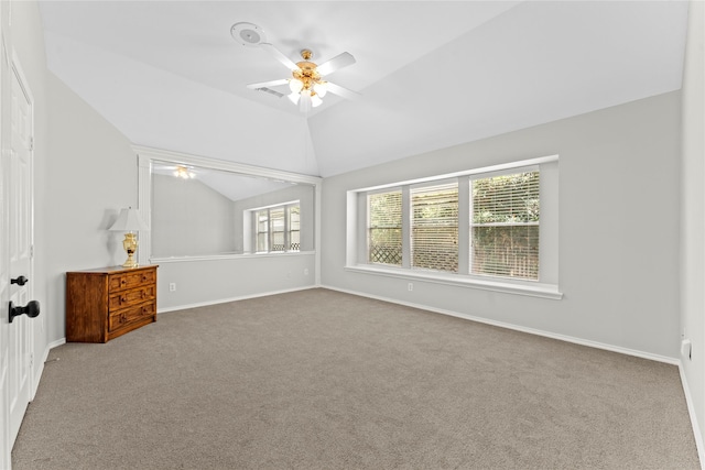 3406 Mcmahon Way, Missouri City, TX 77459 - spare room featuring lofted ceiling, a ceiling fan, and carpet floors
