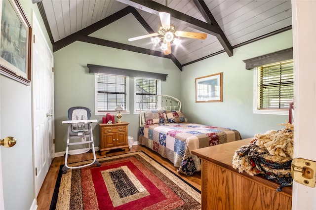 24917 W Christine Dr, Splendora, TX 77372 - bedroom featuring wood finished floors, wooden ceiling, multiple windows, and a ceiling fan