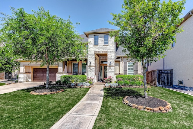 28606 Royal Pines Ct, Fulshear, TX 77441 - view of front of home with stone siding, an attached garage, driveway, and stucco siding