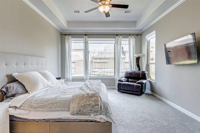 28606 Royal Pines Ct, Fulshear, TX 77441 - bedroom with carpet flooring, a raised ceiling, and a ceiling fan
