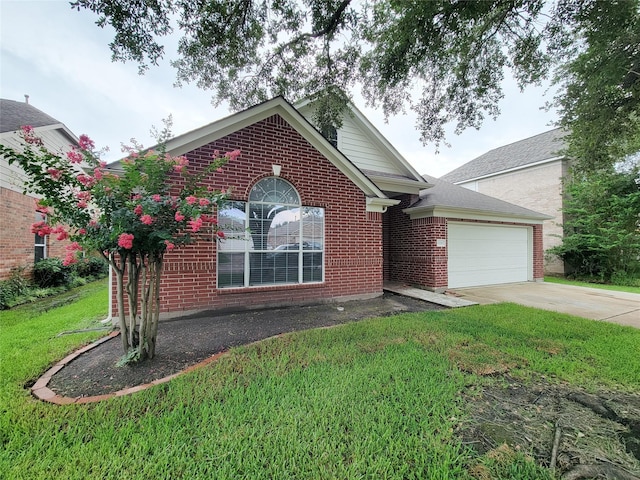 15311 Streetcar Ct, Cypress, TX 77429 - view of front of home featuring driveway, an attached garage, a front lawn, and brick siding