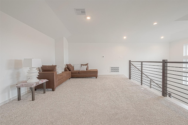 1815 Sandy Trail Ln, Rosenberg, TX 77469 - living area featuring carpet floors, recessed lighting, and vaulted ceiling