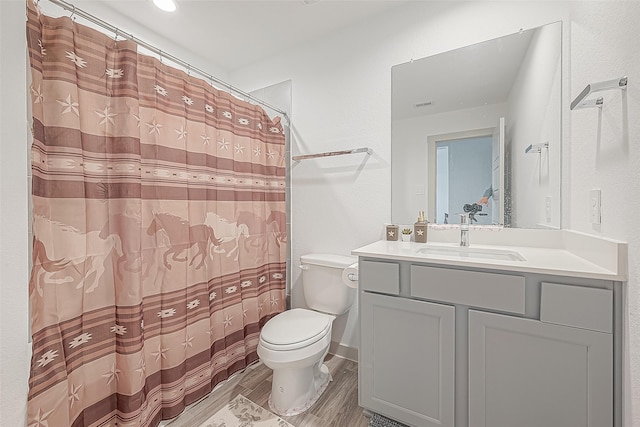 1815 Sandy Trail Ln, Rosenberg, TX 77469 - bathroom featuring vanity, wood finished floors, and curtained shower