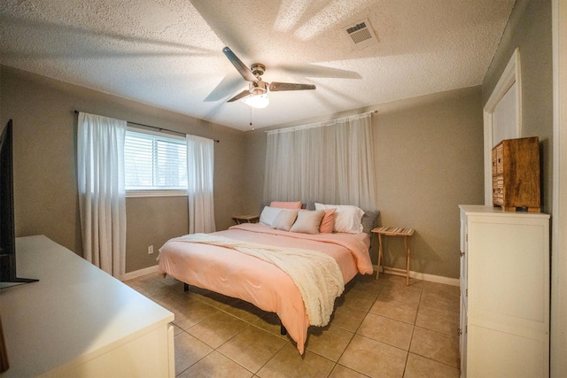15638 Charolais Dr, Cypress, TX 77429 - bedroom featuring light tile patterned flooring, a textured ceiling, and ceiling fan