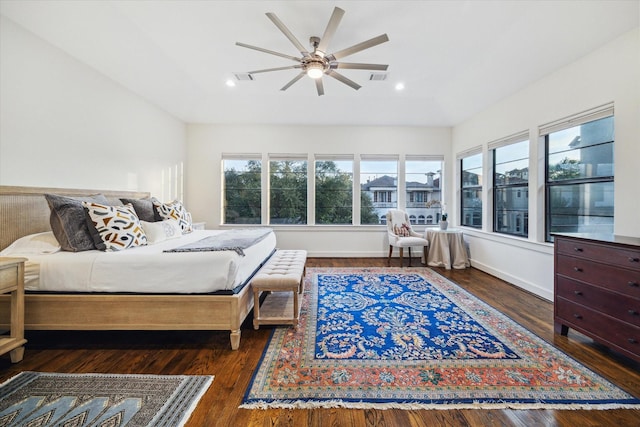6410 Rodrigo St Unit B, Houston, TX 77007 - bedroom featuring multiple windows, wood finished floors, recessed lighting, and ceiling fan