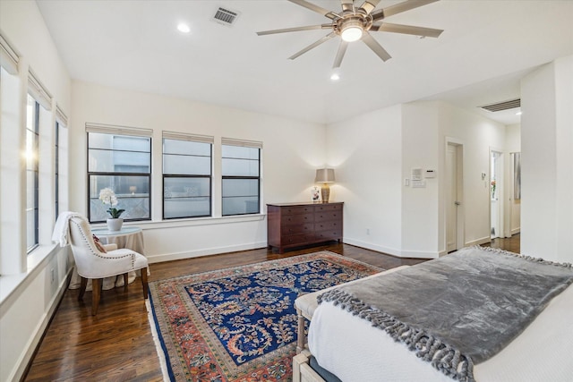 6410 Rodrigo St Unit B, Houston, TX 77007 - bedroom featuring dark wood-style floors, recessed lighting, and ceiling fan