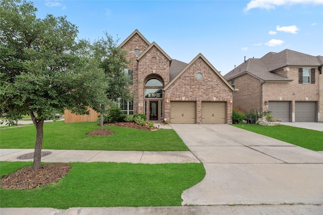 3834 Trophy Ridge Dr, Spring, TX 77386 - view of front of house with brick siding, concrete driveway, a front lawn, and an attached garage
