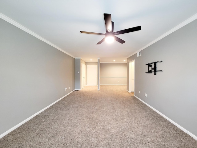 2600 Bellefontaine St Unit A21, Houston, TX 77025 - unfurnished room featuring a ceiling fan, crown molding, light colored carpet, and recessed lighting