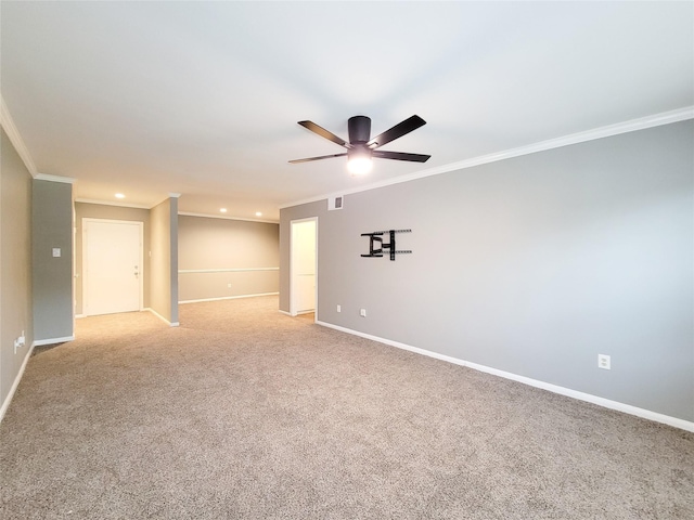 2600 Bellefontaine St Unit A21, Houston, TX 77025 - spare room featuring ceiling fan, crown molding, light colored carpet, and recessed lighting