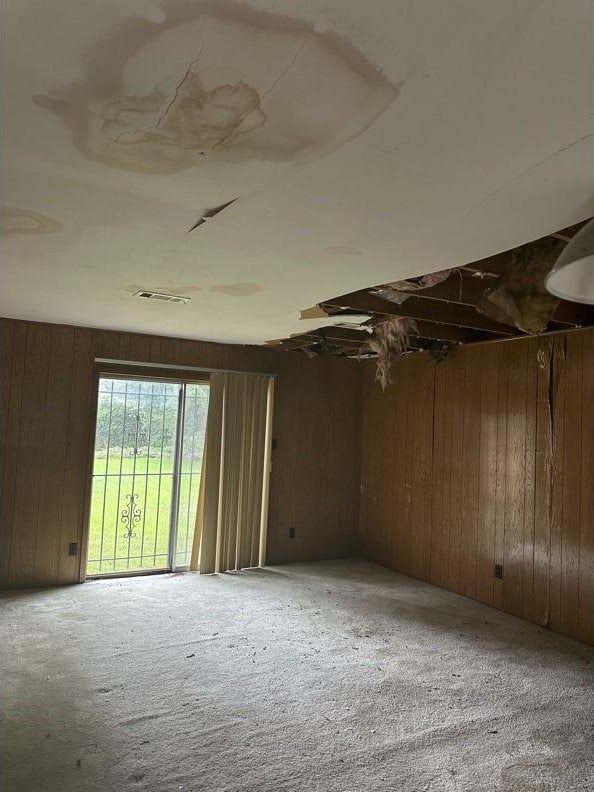 4625 Los Angeles St, Houston, TX 77026 - spare room with wood walls and carpet floors