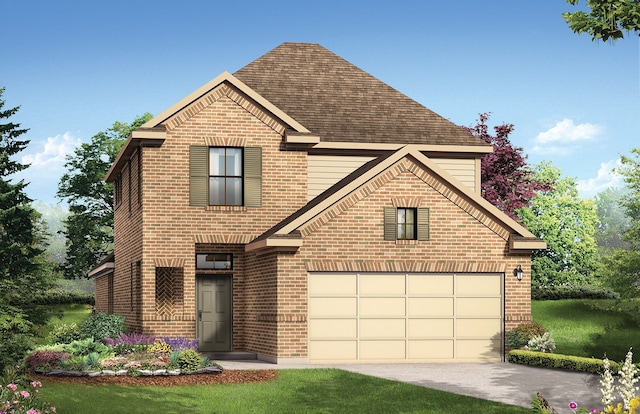21521 Witham Promenade Ln, Magnolia, TX 77355 - view of front facade with brick siding, a shingled roof, a garage, and driveway
