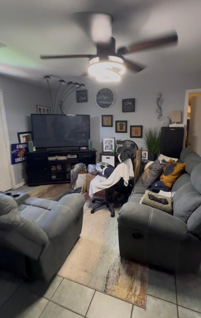 3201 Stallings Dr, Houston, TX 77088 - tiled living area with ceiling fan