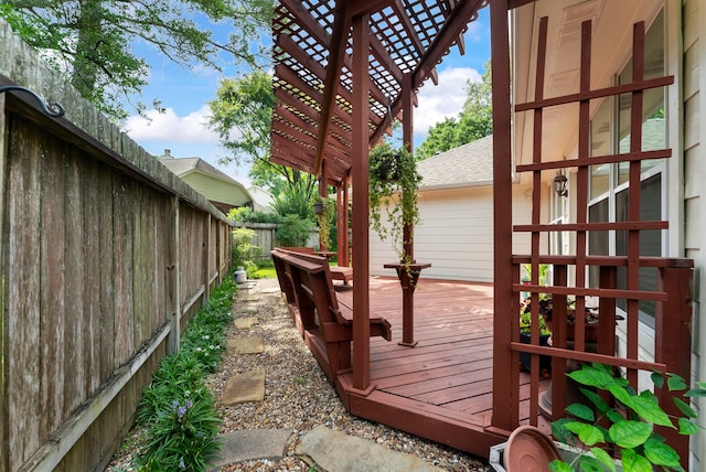 31 N Winterport Cir, The Woodlands, TX 77382 - wooden terrace with a fenced backyard