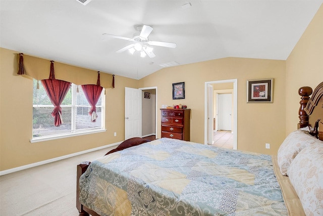 3705 Canterbury Park Dr, Pearland, TX 77584 - bedroom featuring vaulted ceiling, carpet, and a ceiling fan