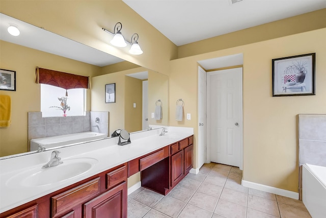 3705 Canterbury Park Dr, Pearland, TX 77584 - full bathroom featuring a bath, double vanity, and tile patterned flooring