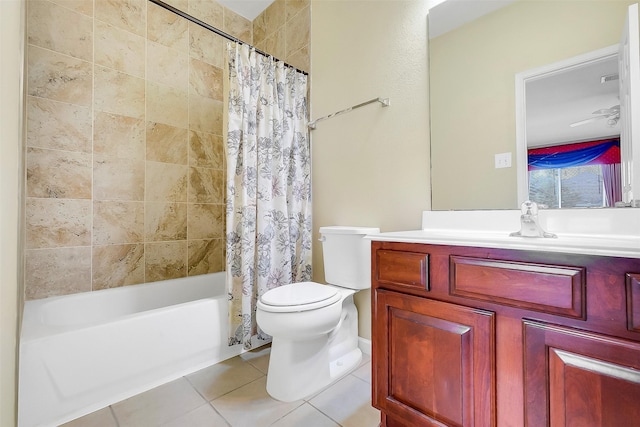 3705 Canterbury Park Dr, Pearland, TX 77584 - bathroom featuring tile patterned flooring, vanity, and shower / bathtub combination with curtain