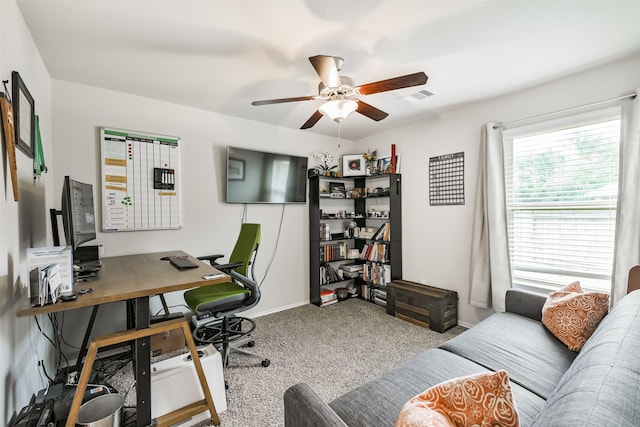 24218 Birchwood Creek Ct, Spring, TX 77389 - carpeted office featuring a ceiling fan and baseboards
