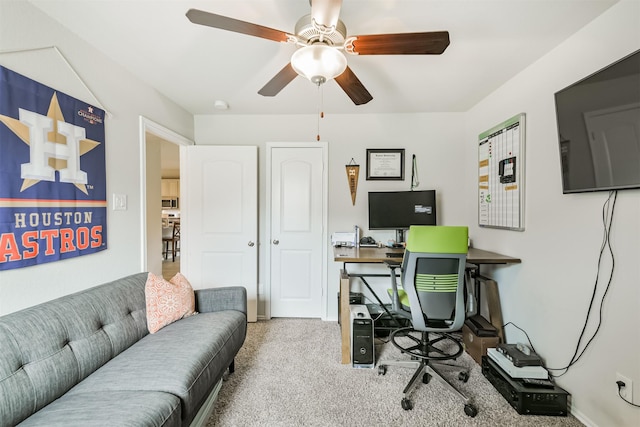 24218 Birchwood Creek Ct, Spring, TX 77389 - office space with a ceiling fan and carpet flooring