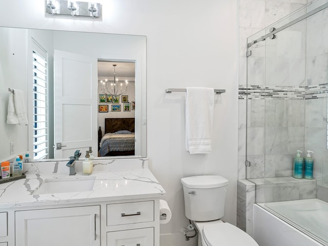 518 Hallie Dr, Houston, TX 77024 - bathroom featuring ensuite bathroom, vanity, combined bath / shower with glass door, a chandelier, and plenty of natural light
