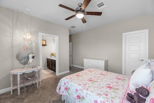 1926 Kingston Meadow Ln, Katy, TX 77494 - bedroom with carpet, ensuite bath, a ceiling fan, and lofted ceiling