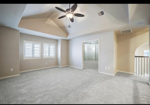 5011 Anthony Springs Ln, Sugar Land, TX 77479 - carpeted empty room with ceiling fan and lofted ceiling