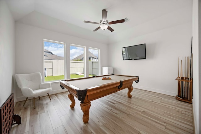 11822 Creekside Shore Cir, Cypress, TX 77433 - rec room featuring light wood-type flooring, billiards table, and a ceiling fan